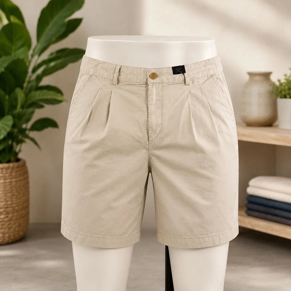 Greg Norman Pleated Chino Shorts Mens 38 Tan Khaki Cotton Twill Golf Casual
